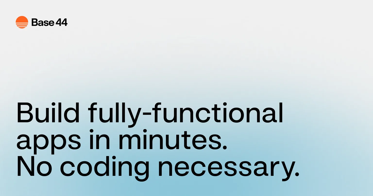 The Base44 AI app builder interface, showing how text prompts are converted into a functional application, highlighting its no-code development capabilities.